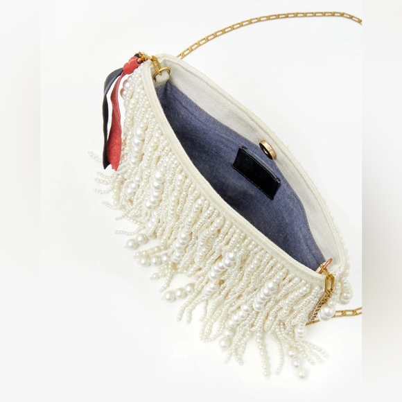 Clare V Estelle in Waterfall Pearls- Pearl Covered White Crossbody Bag - Picture 5 of 10